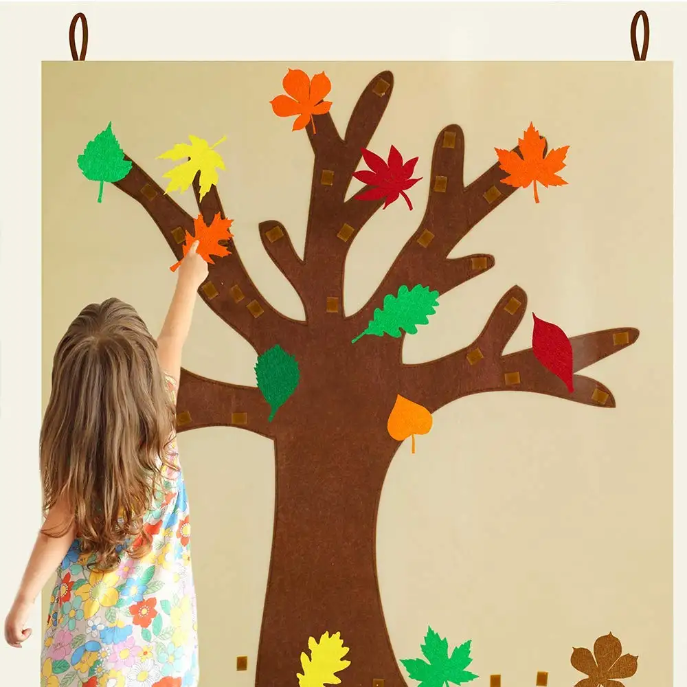 Placa de feltro para árvore de outono, educacional para crianças