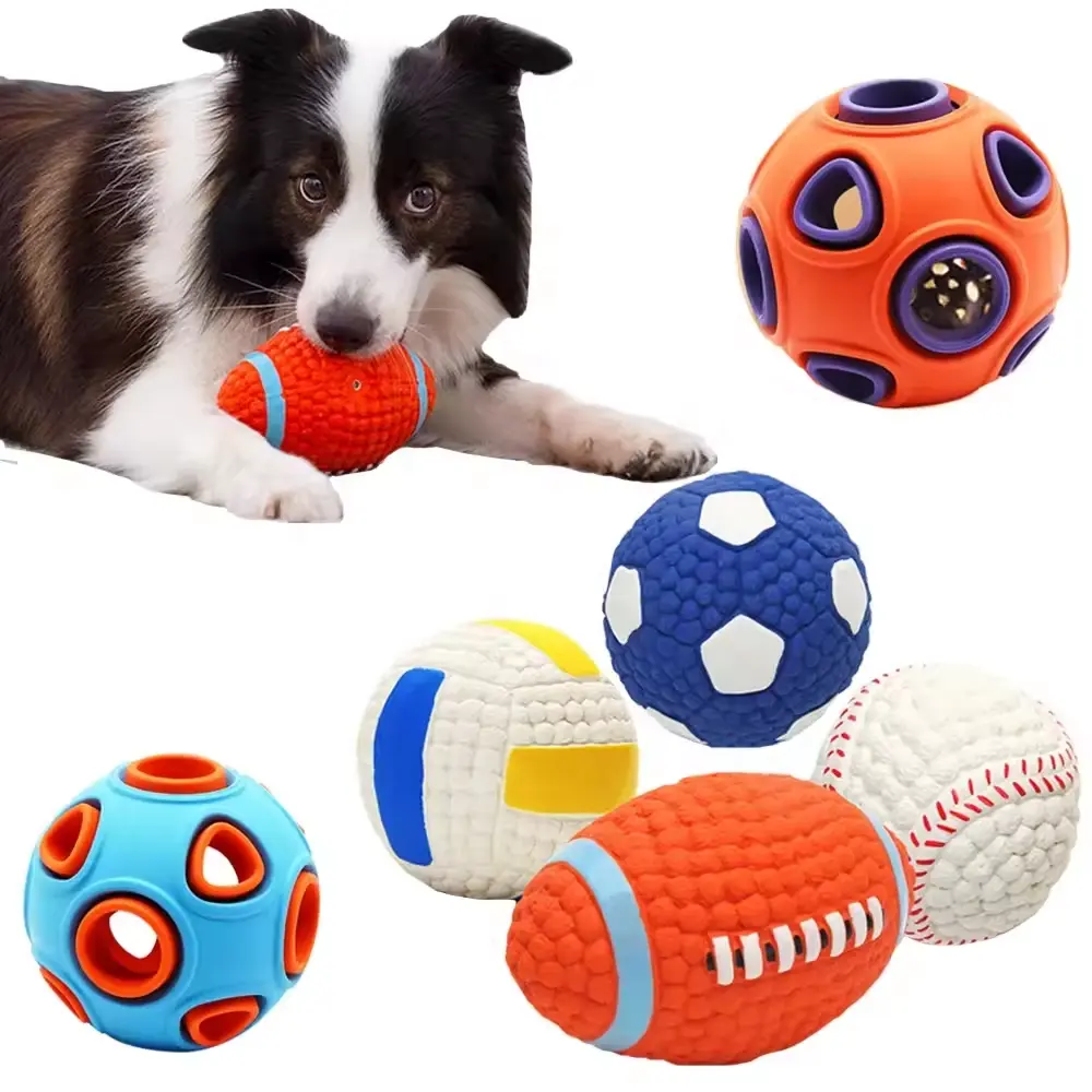 Balle de jouet grinçante interactive pour animaux de compagnie balle en caoutchouc souple Durable jouets à mâcher nettoyage des dents jouet à mâcher pour chien qui fuit