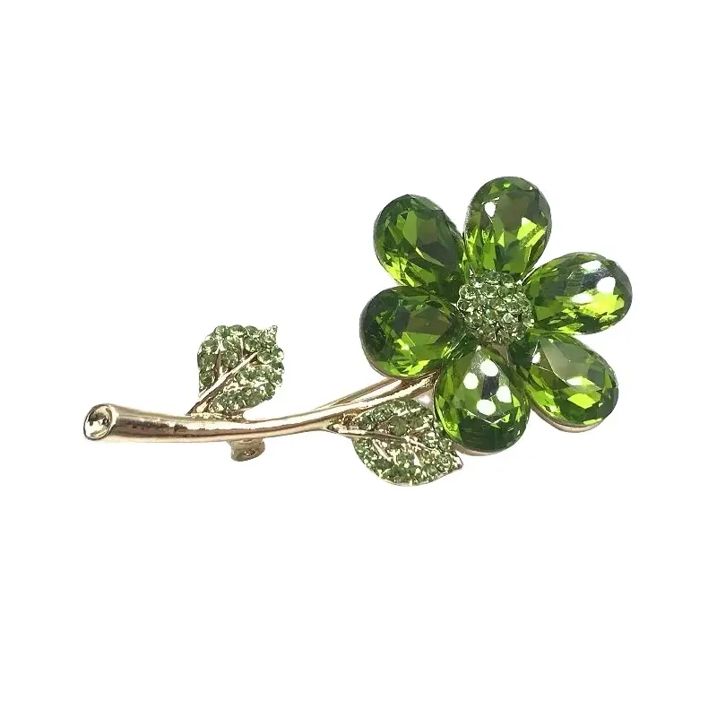 Spilla personalizzata con fiore di trifoglio verde strass di cristallo eleganti spille piccole donne firmate