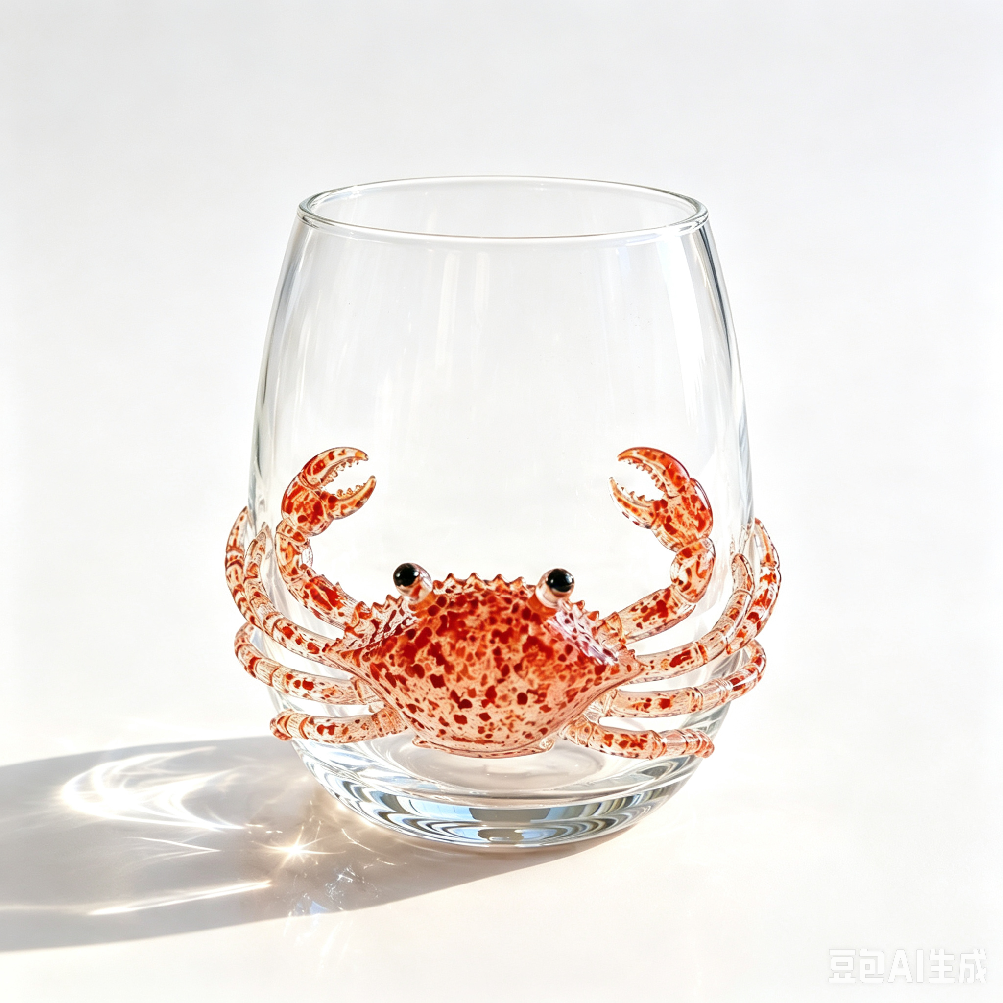 Taza de cristal transparente con forma de cangrejo