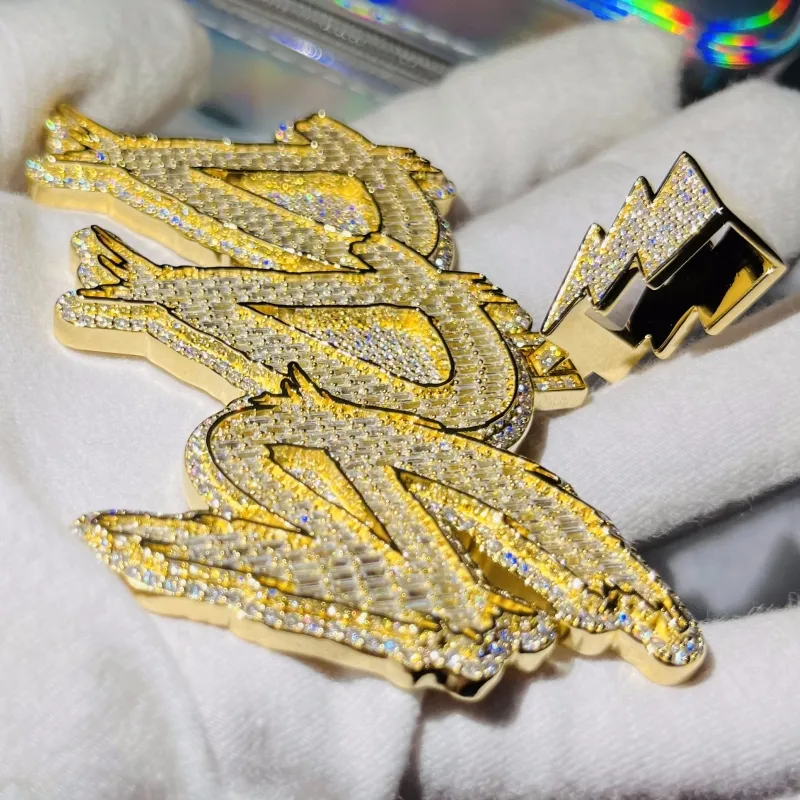 925 prata esterlina 18k banhado a ouro jóias Bling Bling Hip Hop Moissanite pingente personalizado