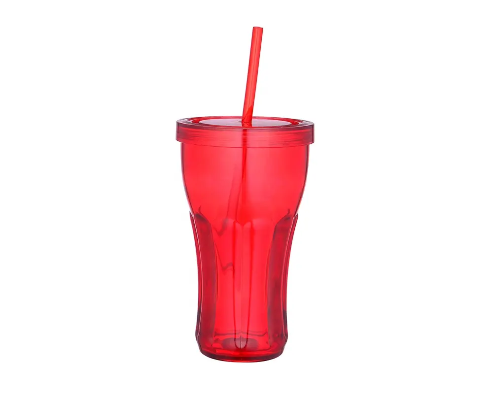 16Oz Enkele Muur Plastic Cola Cup Glas Cola Cup Met Stro