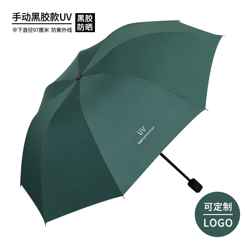 parapluie manuel modèle 8 nervures recouvert de caoutchouc noir-vert foncé