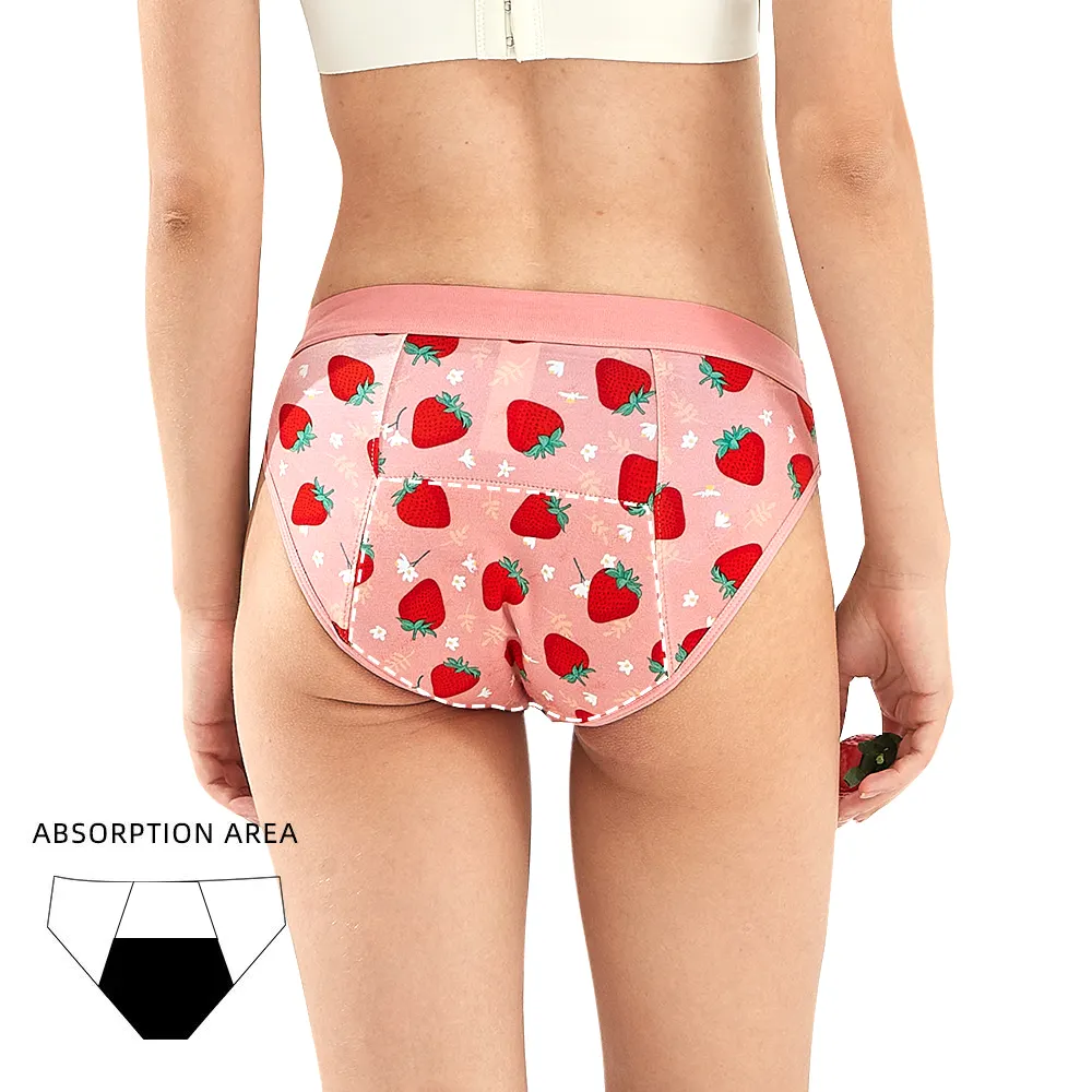 Teens Strawberry cute girls menstrual underwear organic cotton cullote menstruelle leakproof period panties for women menstrual