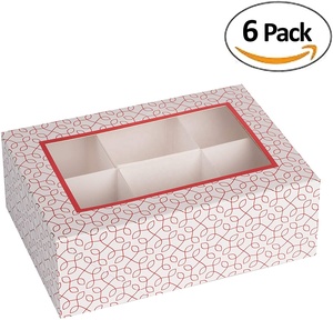 <strong>Red</strong> Colored Versatile Bakery <strong>Boxes</strong> with Window and Six Sections Perfect for Sharing Snacks and Cookies