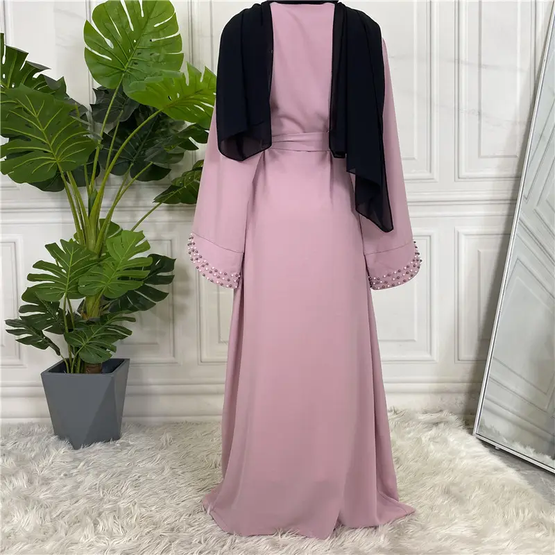 Wholesale UNI Abaya Designs Cardigan Small Beautiful Shiny Beadings With Waistband Temperamental Style Modern Muslim Abaya