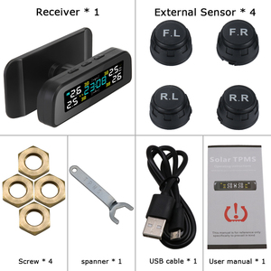 Monitor de presión de neumáticos inalámbrico TPMS universal, reloj de energía solar, pantalla LCD con 4 sensores externos - Product Image 5