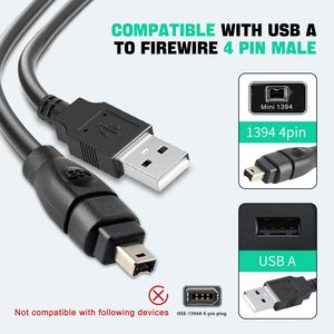 สาย1394ไฟร์ไวร์ USB AM TO 4P สำหรับซิงค์ IEEE400พร้อมแจ็กเก็ต PVC สำหรับกล้องเครื่องพิมพ์คอมพิวเตอร์และการเชื่อมต่อการ์ดเสียง - Product Image 6