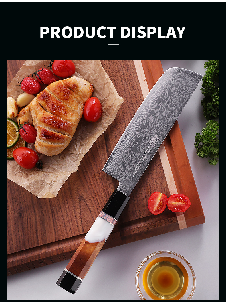 FINDKING New! Black Rose Series Resin Rose Pattern AUS-10 67 Layers Damascus Steel Kitchen Cleaver Nakiri Santoku Chef Knife