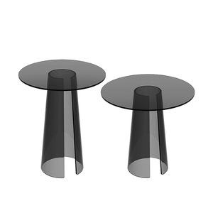 Juego de mesa de centro anidada moderna, mesa auxiliar de extremo acrílico para sala de estar, mesita de noche redonda marrón transparente, escritorio - Product Image 6
