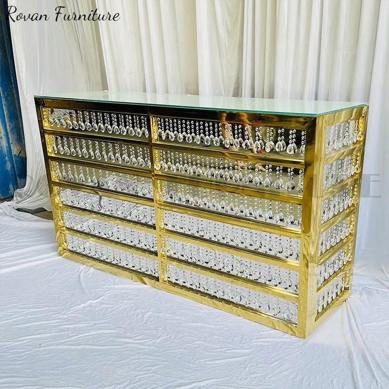 Barra de mesa de casamento, contador de barra, dourado, de alta qualidade, vidro, aço inoxidável, com cristal para casamento, usado, moderno, mesa de barra e cadeiras