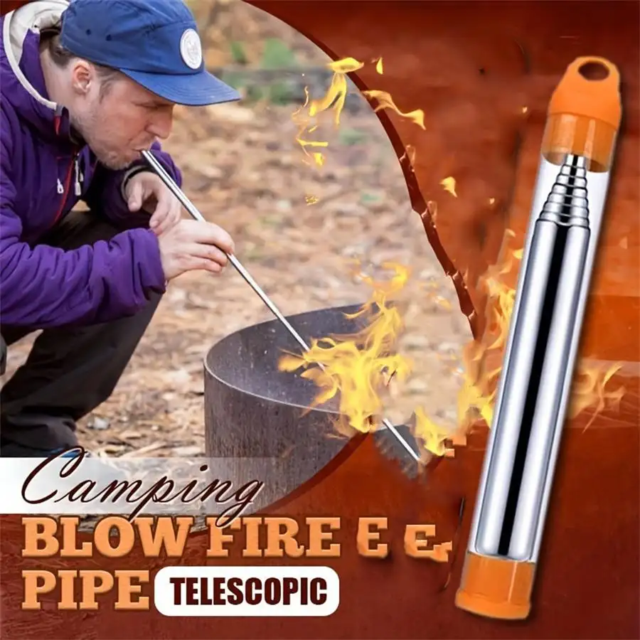 Kongbo-soufflet de poche pour camping, tube de 9.3mm, outil d'incendie d'extérieur, tube de souffleur rétractable en acier inoxydable