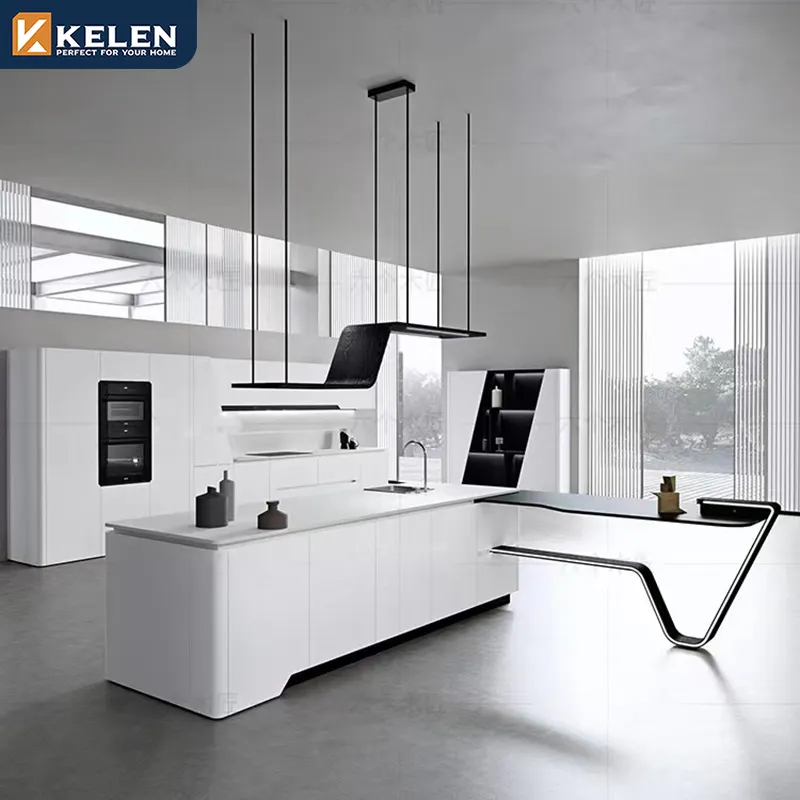 Kelen 2024 gabinete de cocina ideas islas de alto brillo moderno proveedor modular diseño de lujo muebles de madera gabinetes de cocina blancos