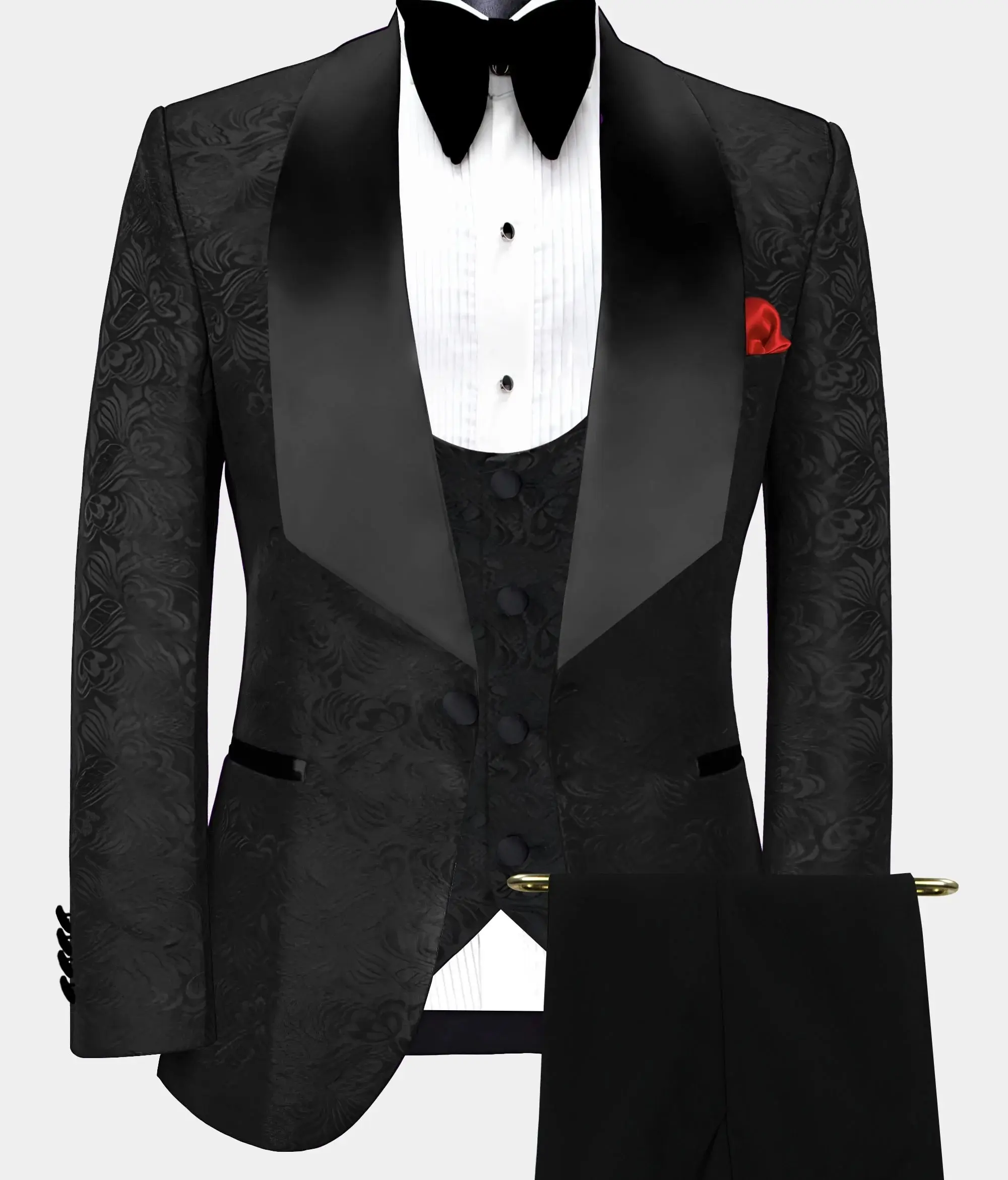 Últimos negocios vino rojo hombres trajes doble botonadura oro botón novio boda esmoquin hecho a medida 3 piezas traje formal