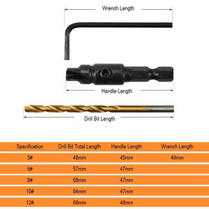 Wood Countersunk Bit 6 Pieces Drill Bit Set Size Screw pilot <strong>Hole</strong> Hand Tool Set #5 #6 #8 #10 #<strong>12</strong>