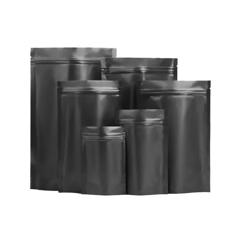 ブラックマットジッパーバッグスタンドアップポーチブラックプラスチックラミネートアルミホイルパッケージ再封可能マイラージップロックブラックマイラーバッグ