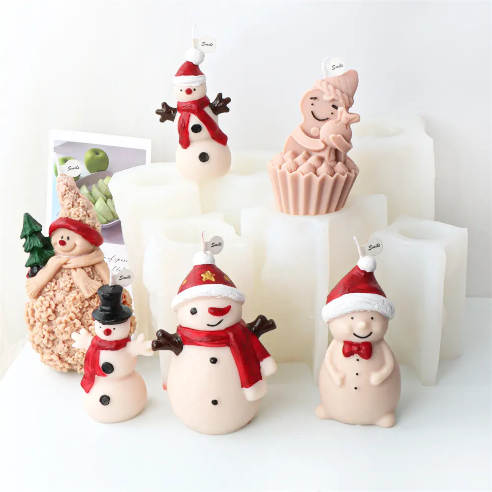 Ano Novo Estátua Xmas Hat Snowman Vela Molde para Vela Fazendo Empilhamento Snowball Handmade Sabão Gift Gift DIY Christmas Decor