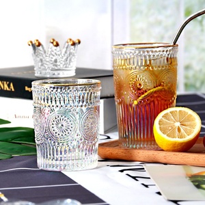 Antique Class <strong>Cups</strong> Clear Color <strong>Golden</strong> Edge Fancy Embossed Glass <strong>Cups</strong> Sunflower Pattern Juice Wine Milk <strong>Cup</strong> with <strong>Golden</strong> Edge