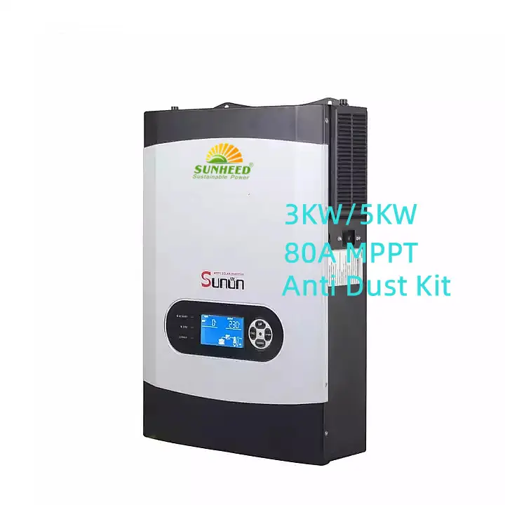 Sunheed 5kw 48vdc 80a controlador, anti poeira, kit pv, entrada de alcance 120-450v 380v mppt, inversor solar híbrido para sistema solar de casa
