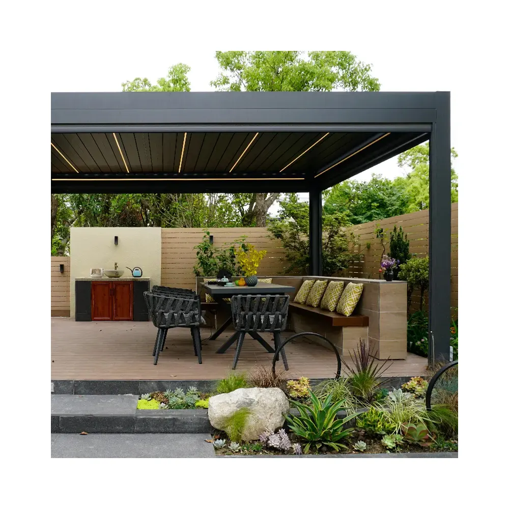 Outdoor Luxus wasserdichte Dach Sonnenschutz Aluminium Pergola Pavillon Outdoor Bio klimatische Lamellen Pergolen