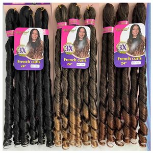 100% pre-kéo dài 3x pháp Curl bím tóc cao cấp sợi xoắn ốc Curl Crochet tóc 400g 24 "3x Loose sóng bện phần mở rộng tóc - Product Image 1