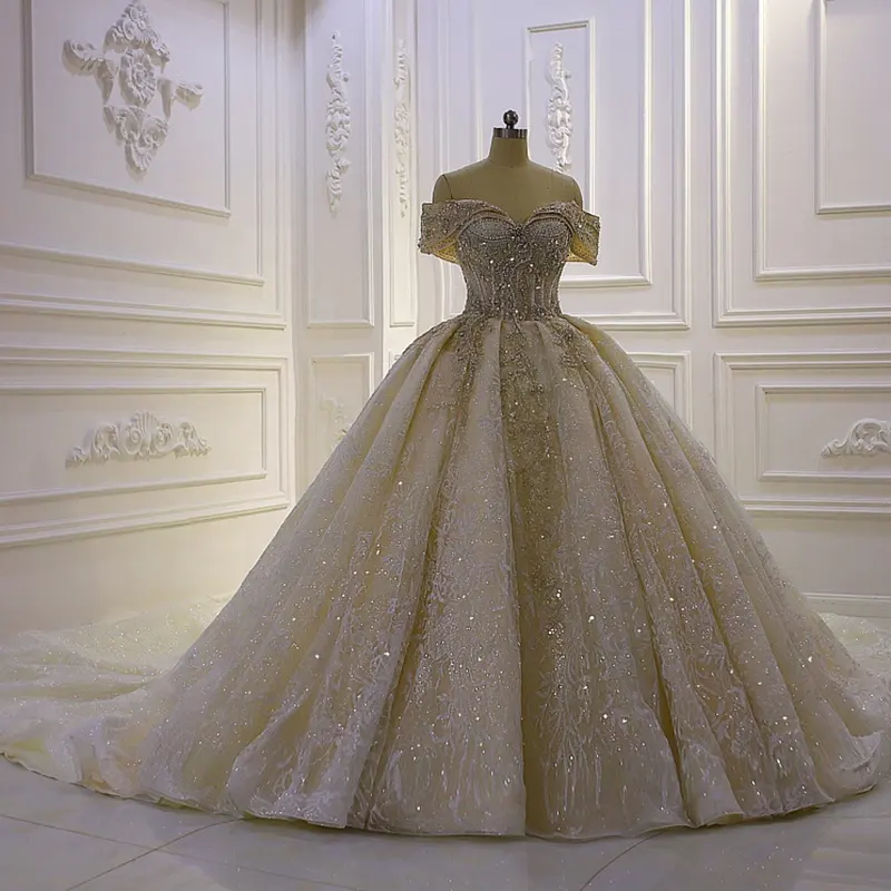 2024 свадебный Тюль Am901, роскошное Кружевное белое свадебное платье с бусинами, импортное свадебное платье