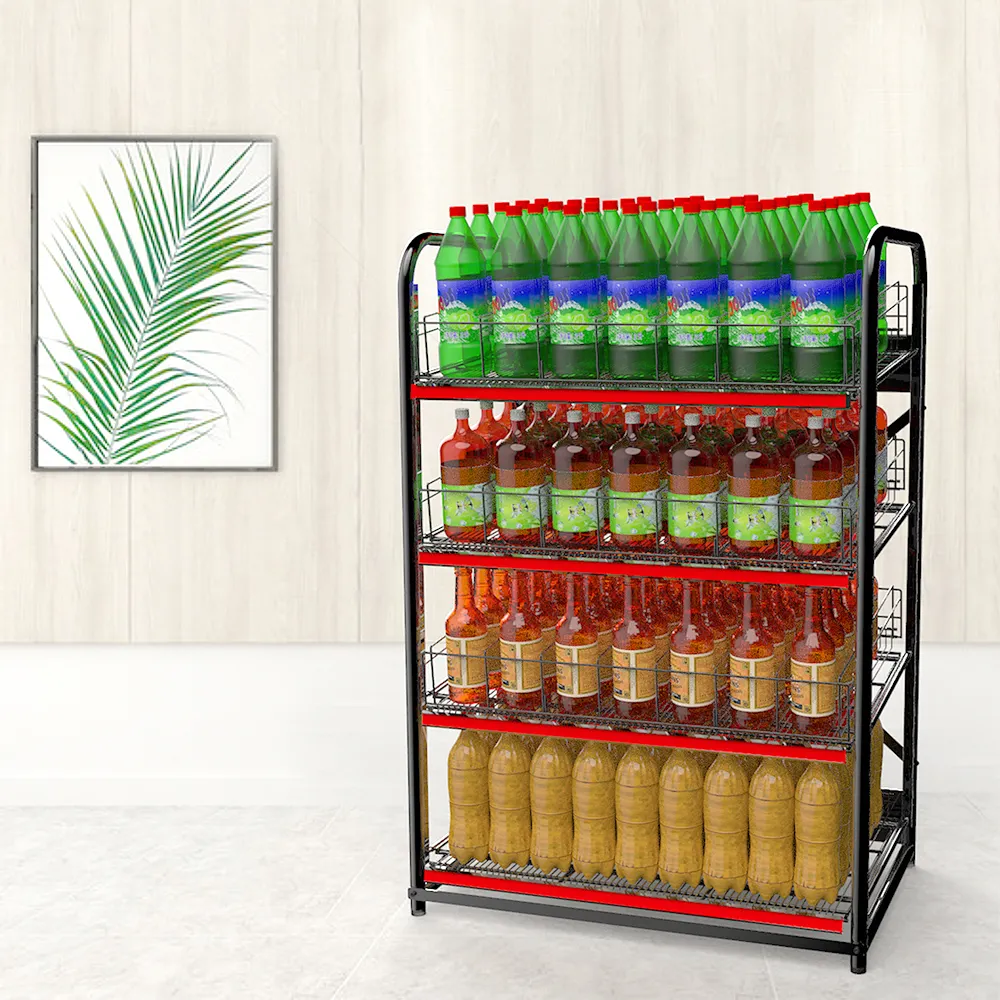 Metallo e metallo bottiglia di bevande espositore Rack per Soft Drink Display Stand nei supermercati