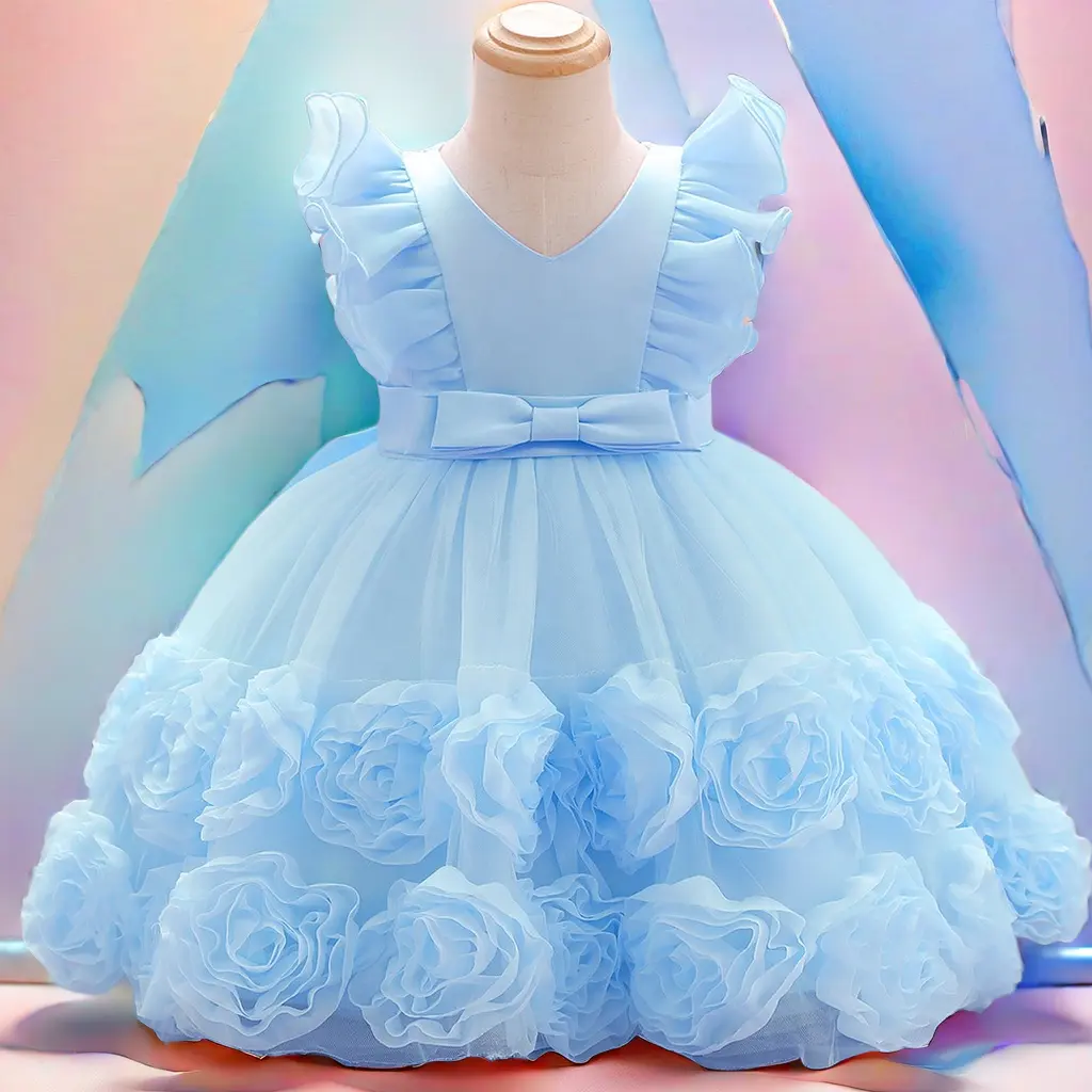 मीठे बच्चों के कपड़े, बच्ची की पोशाक, शादी के लिए सालगिरह फूल लड़कियों की पोशाक, 2024 बॉल गाउन