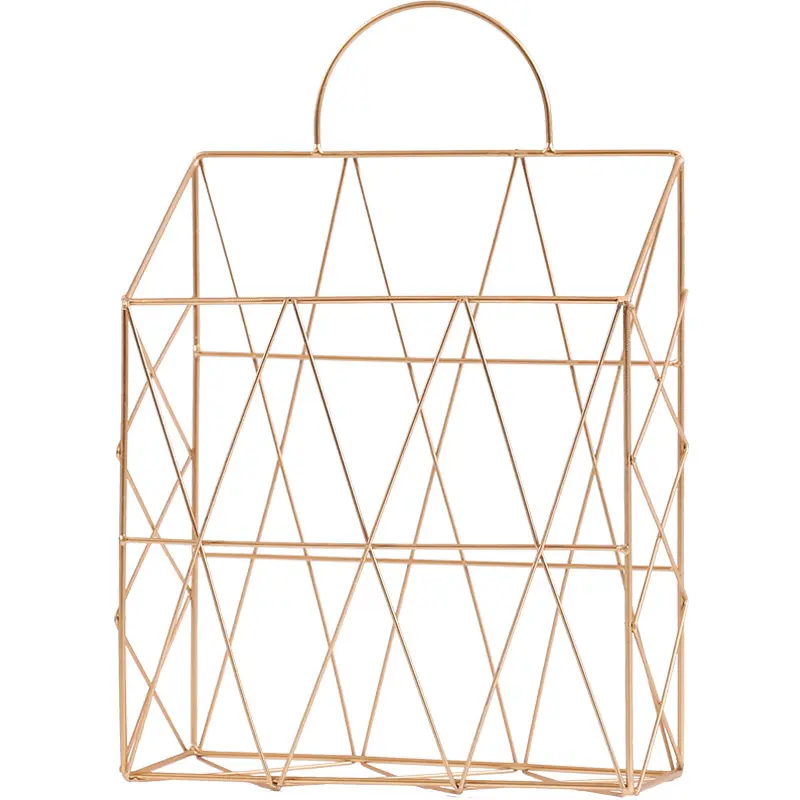 Nordic rose gold iron desktop book magazine newspaper storage basket portable multifunctional sundry storage basket