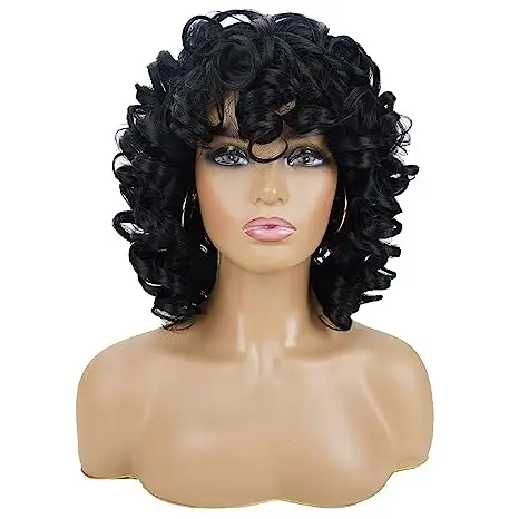 Kurze lockige Perücken für schwarze Frauen Weiche schwarze große lockige Perücke mit Pony Afro Kinky Curls Perücke für afro amerikanische Frauen