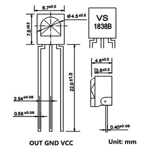 Universal IR Infrared Receiver Sensor Module 1838 TL1838 <strong>VS1838B</strong> 38Khz Wholesale - Product Image 6