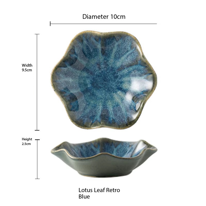 Plat à bord ondulé, glaçure modifiée, bleu antique.