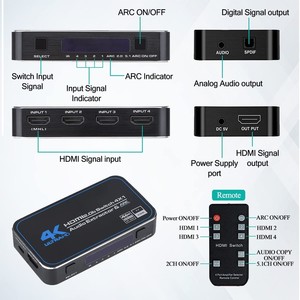 4-Port 4K @ 60Hz HDMI Switcher Box seçici ses Extractor Splitter ile IR kablosuz uzaktan hdmi anahtarı 4x1 - Product Image 3