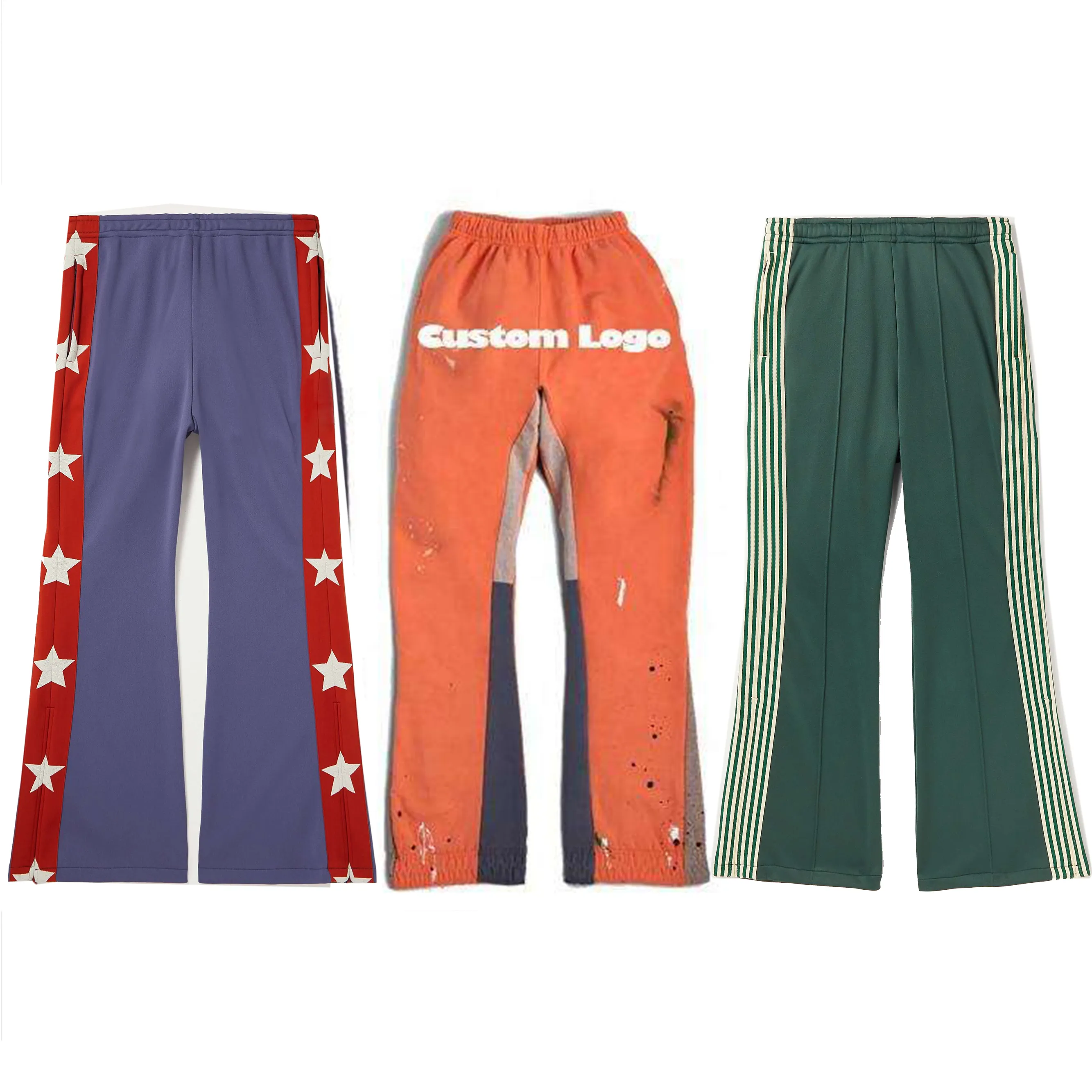 Personalizado 3D en relieve Cross Stack Flare pantalones de chándal Hombres Jogger Track Pantalones de chándal Pantalones de cuero Hombres Pantalones