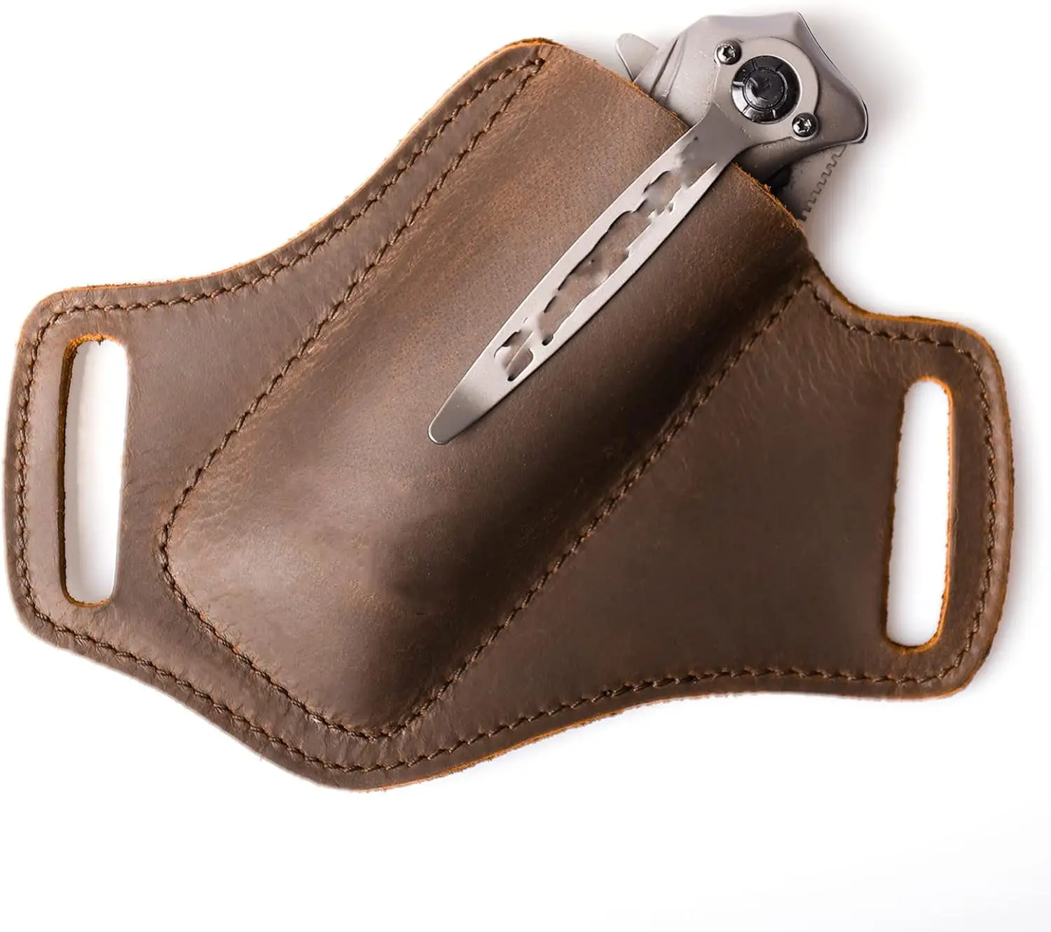 Handmade Leather Pocket Knife Sheath for Belt EDC Belt Folding Man Cross Draw Left Side Carry Open Top