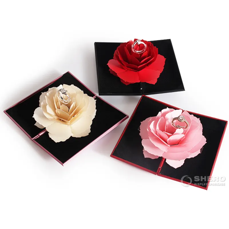 Shero 3d Rose Trouwring Houder Sieraden Geschenkdoos Drager Box Voor Verrassing Huwelijk Voorstel
