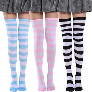 WUYANG FACTORY Sexy Stripes Lady Stockings Thigh High Cotton Tube Socks Students Over The Knee Socks Plus Size