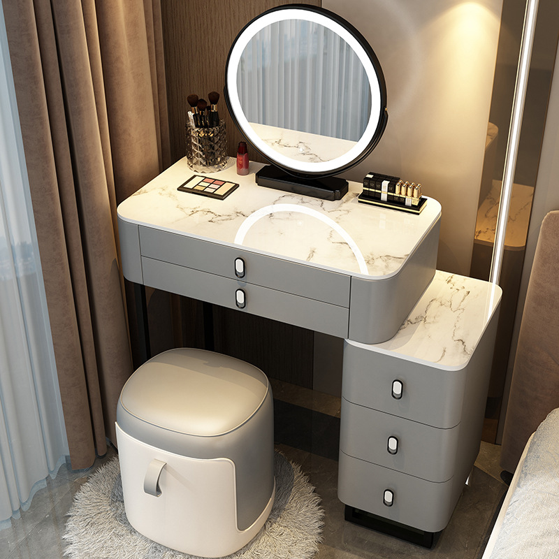 Table armoire gris noir 07m, miroir intelligent, tabouret de rangement