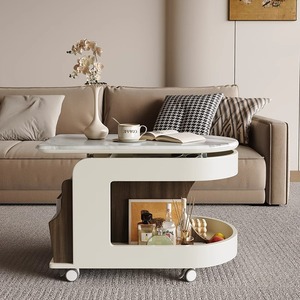 Mesa de centro multifuncional para muebles crema con ruedas, mesa de centro ajustable con parte superior elevada móvil, almacenamiento de espacio pequeño, mesa de centro para el hogar - Product Image 2