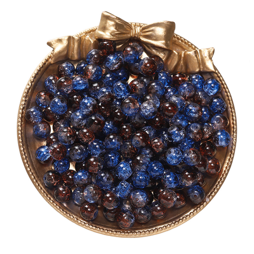 Perles de verre craquelé bicolores - bleu foncé-marron