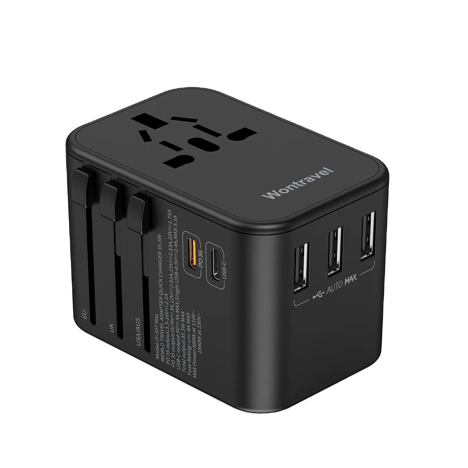 Wontravel Adaptor Travel 35W PD Tipe C Charger Universal 3 USB Adaptor Travel Internasional Adaptor perjalanan dunia untuk ponsel