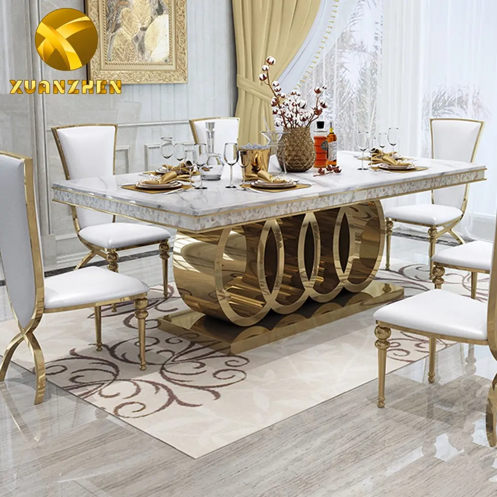 Ev mobilyaları modern yemek odası takımı mermer yemek masası 6 sandalye ile Foshan yapılan DT001
