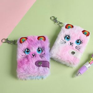 Mini lindo diario de bolsillo de felpa, diario grueso con cerradura y llavero, diario personal pequeño, juego de blocs de notas de dibujos animados - Product Image 3