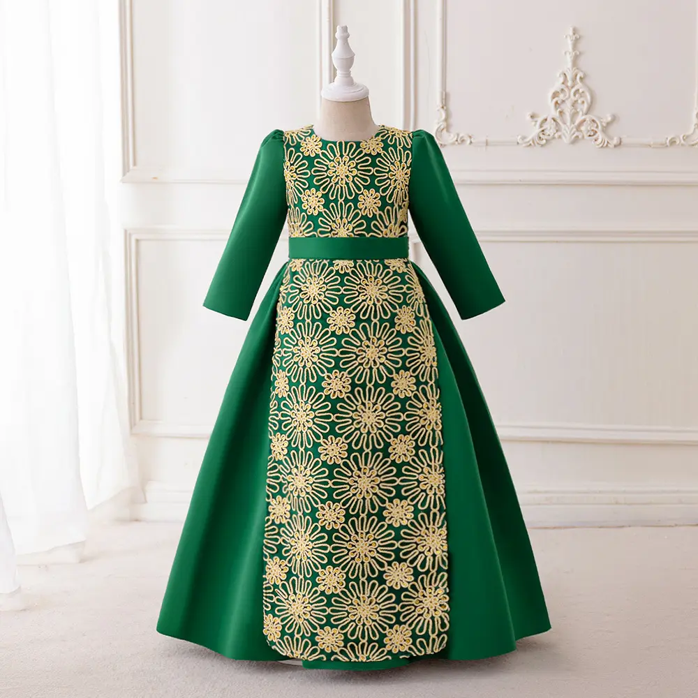 Venta al por mayor Niños Ropa Musulmana Vestidos Verde Mangas Largas Niños Abayas Niñas Vestido de Oración Islam Abaya