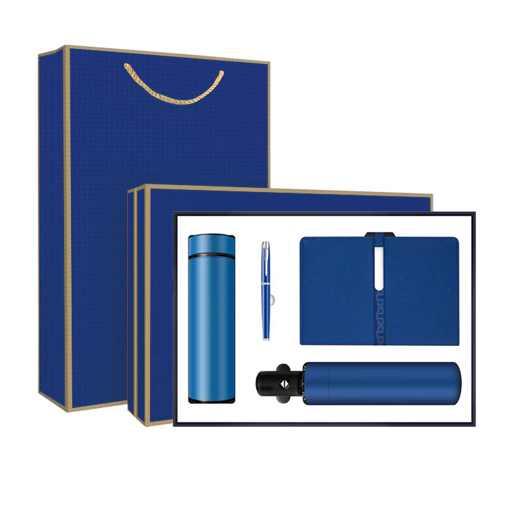 Bleu (4 pièces : cahier + stylo + thermos + parapluie)