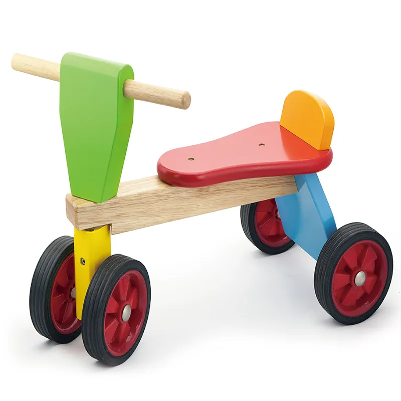 Baby Toys Solid Durable Wood Bending Wooden Baby Walker Kids Four Wheel Car