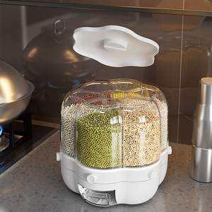 Venda quente Rotating Grain Dispenser Bulk Cereais Barris De Arroz Frascos Separados Cozinha Selada À Prova De Insetos Recipiente De Tanque De Arroz