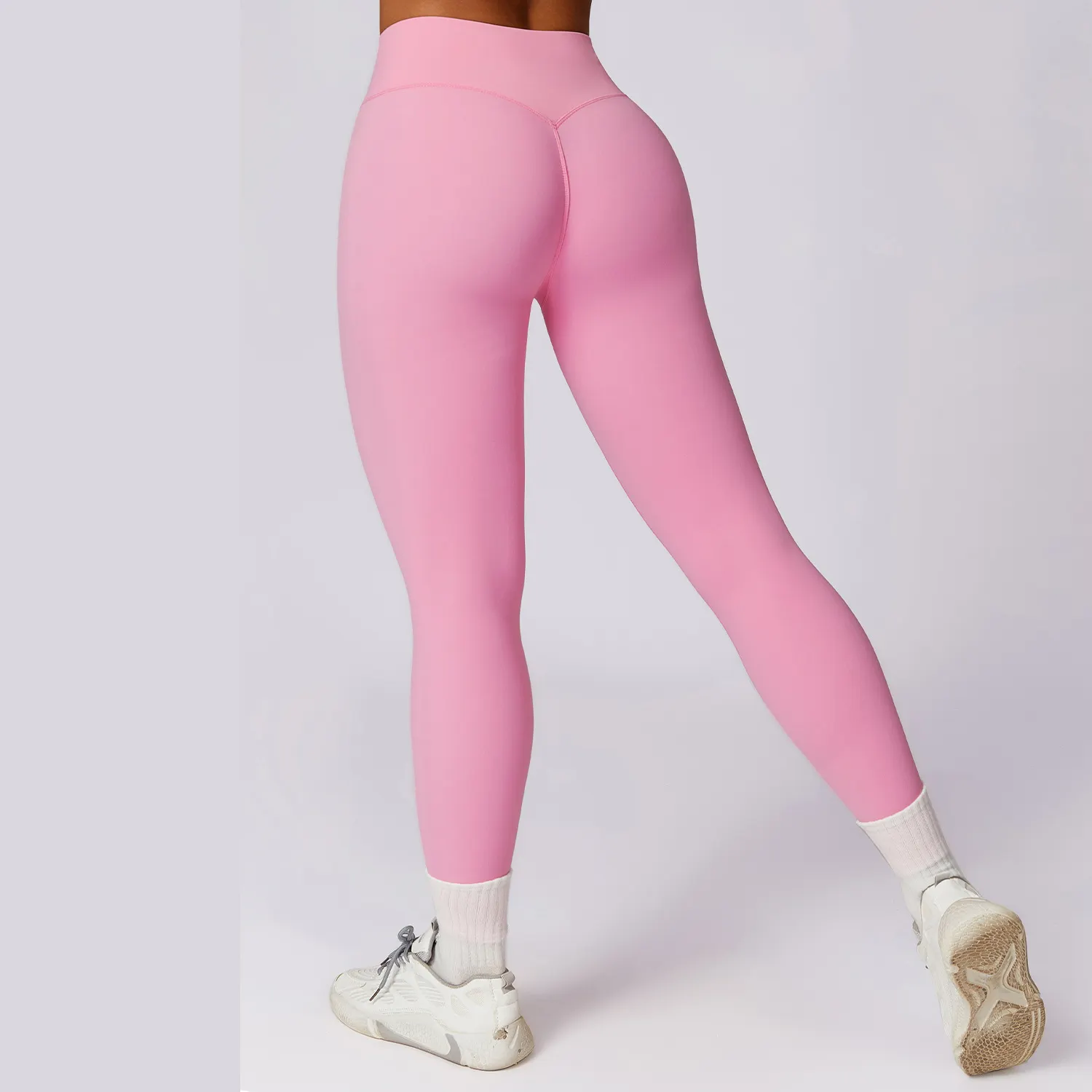 Sexy sólido desnudo mujeres leggins Fitness cintura alta melocotón cadera piel desnuda amigable transpirable alto elástico Yoga Pantalones