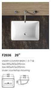 酒店用陶瓷石材大理石玻璃制成的现代矩形浴室水槽T-F2014，有方形椭圆形风格 - Product Image 2