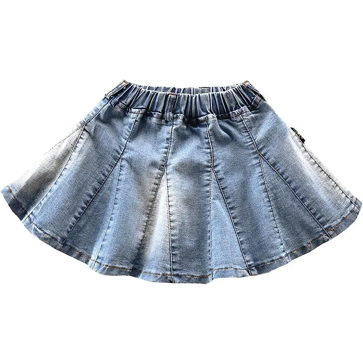 Mädchen Denim Plissee Hübscher Tutu Rock Elastischer Verschluss Vintage gewaschene Farbe Weiche kurze Röcke